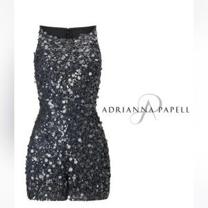 ADRIANNA PAPELL Sequin Beaded Halter Romper Jumpsuit